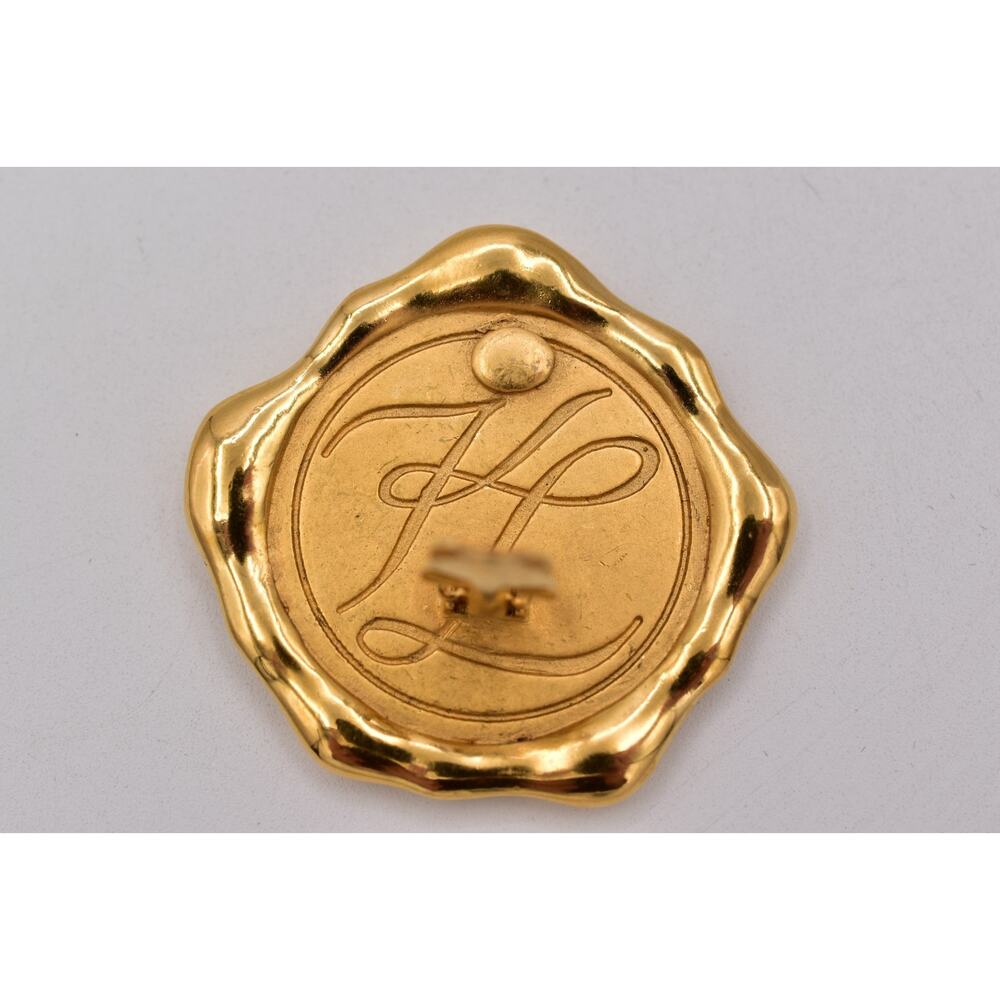 Karl Lagerfeld Vintage Logo Seal Clip On Earrings Paris Medallion Gold 80s Bin5 - Picture 11 of 12